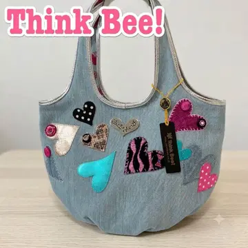 [미사용 새상품] Think Bee! 하트 데님 토트백 패치워크
