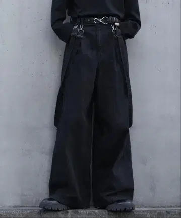 [cussil] [11.5oz] 루즈 실루엣 더블 서스펜더 와이드 팬츠