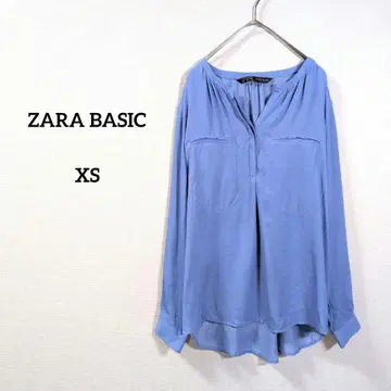 ZARA BASIC 블라우스 XS 블루 긴팔 스키퍼 포켓 부착