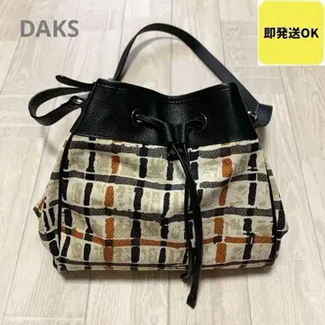 새상품급 일본제 DAKS 닥스 복조리 버킷 백 체크 터콰이즈