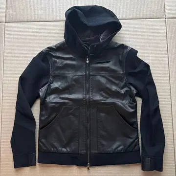 미사용급 엠메티 가죽 자켓 후드티 절개 램 가죽 블랙