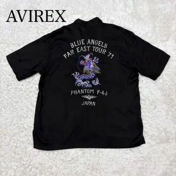 레어 AVIREX 반팔 셔츠 뒷면 자수 드래곤 바이커 자수