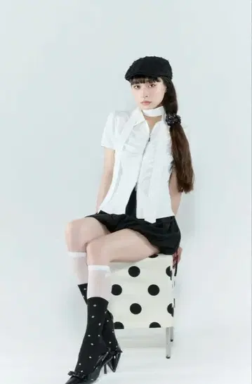 BUBBLES 스카프 개더 셔츠 상의