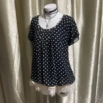 도트 무늬 쉬폰 티셔츠 쉬폰 목걸이 포함 페어리 그런지 y2k 모리걸