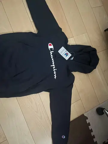 Champion 로고 풀오버 후드티 네이비