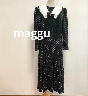 마구 빅 칼라 브로치 빈티지 도트 원피스 레트로 일본제