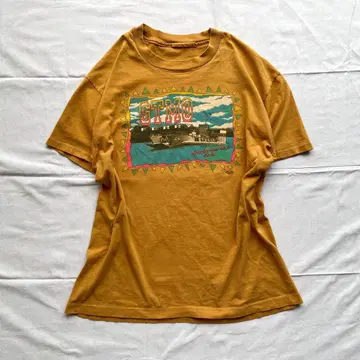 80s 빈티지 GTMO FERRY 티셔츠 노랑 싱글 스티치