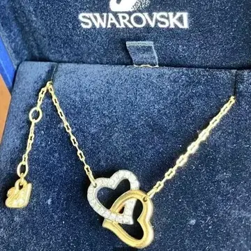 SWAROVSKI 스와로브스키 목걸이 하트 트윈 파베 골드