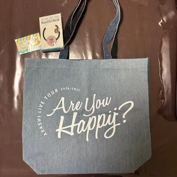 [새상품] 아라시 Are You Happy? 토트백 머리끈 핀 배지