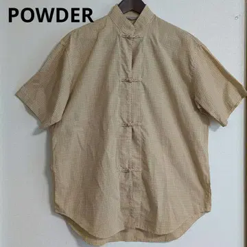 POWDER 파우더 차이나 버튼 블록 체크 반팔 셔츠 쿵푸