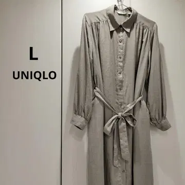 유니클로 벨티드 셔츠 원피스 여성용 베이지 허리끈 L