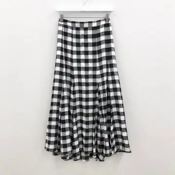 택 포함 새상품 블레스 브릿지 블록 체크 롱 스커트 블랙 화이트 38