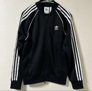 adidas 트랙 자켓 저지 3 라인 트레포일 로고 블랙