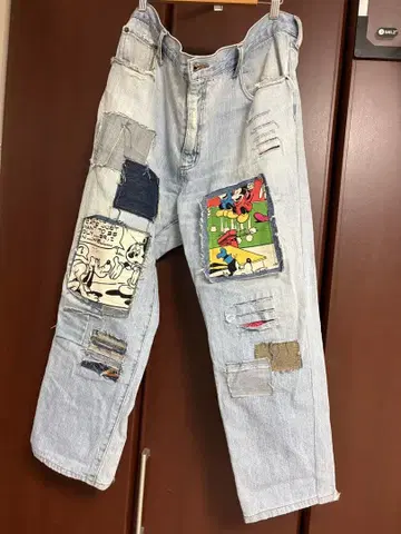 Hanes 미키 패치워크 데님 팬츠 디즈니