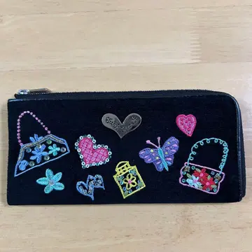 Think Bee! Just Heart 장지갑 L자 지퍼 자수