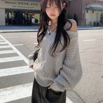 anyonemore V넥 루즈 케이블 짜임 니트