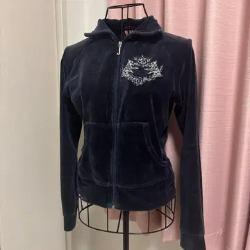 Juicy Couture 벨로아 후드티 자수 네이비 L