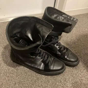 kris van assche 블랙 가죽 스니커즈 부츠 43