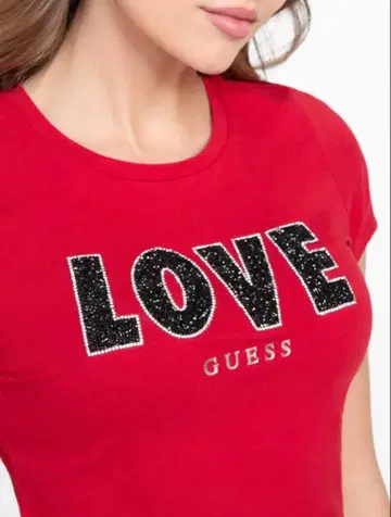 GUESS LOVE 로고 T셔츠 레드