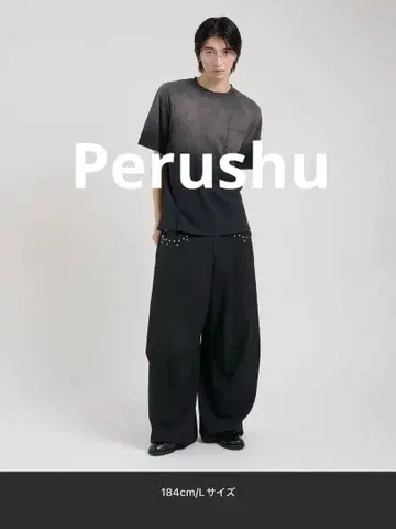 Perushu 스터드 장식 핀스트라이프 와이드 팬츠 L