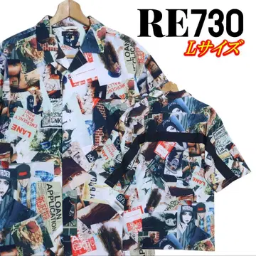 RE730 올 패턴 사진 오픈 카라 반팔 셔츠 L 사이즈
