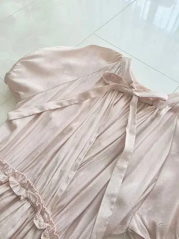 퍼프 슬리브 롱 원피스 핑크 베이지