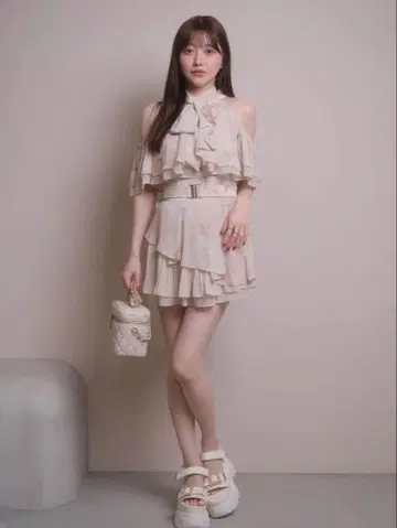 립 서비스 2way 리본 티어드 블라우스 스커트 셋업