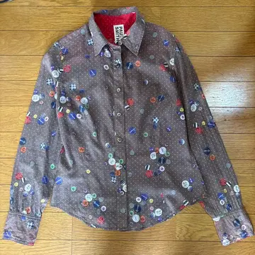Paul Smith 긴팔 셔츠 도트 배지 패턴 브라운