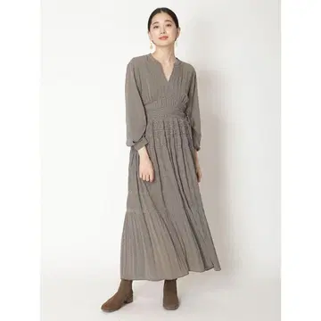 스나이델 SNIDEL 허리 셔링 프린트 원피스 하운드투스 체크 패턴