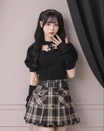 pium 암워머 포함 초커 리본 니트