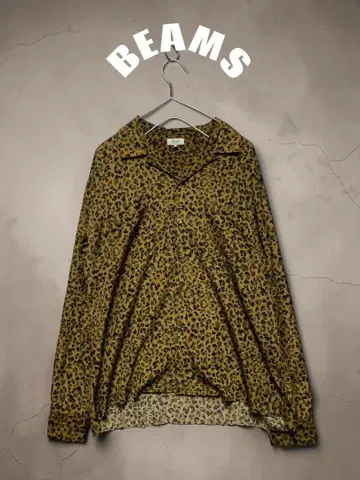 BEAMS 애니멀 프린트 컷오프 오픈 카라 셔츠 빔즈