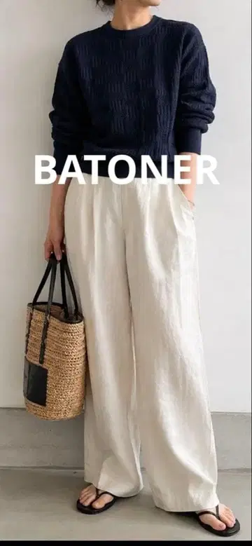 새상품급 BATONER 바토너 체크 패턴 시스루 썸머 니트 네이비