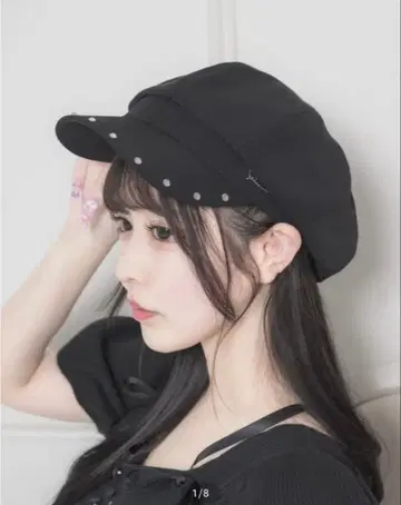 pium 스터드 장식 헌팅 캡 블랙