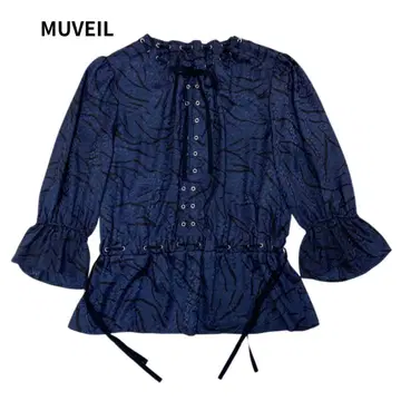 MUVEIL 뮤베르 애니멀 무늬 리본 블라우스 7부 소매 티셔츠 38