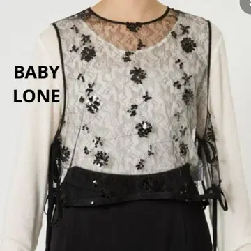 BABYLONE 스판 튤 숏 블라우스 꽃 레이스 스팽글 블랙