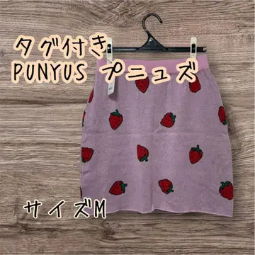 택 포함 PUNYUS 푸뉴즈 딸기 무늬 니트 스커트 핑크 3