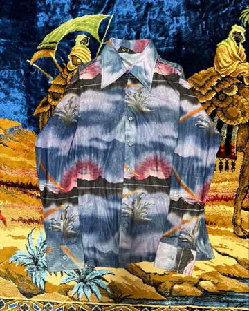 70s JCPenney 올 패턴 폴리 셔츠
