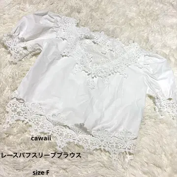 새상품급 cawaii 레이스 코튼 퍼프 슬리브 반팔 블라우스 셔츠 화이트