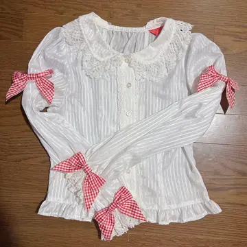 BABY 깅엄 체크 블라우스 리본