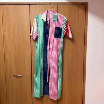 마리메꼬 멀티 스트라이프 반팔 셔츠 원피스