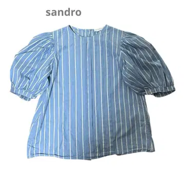 sandro 퍼프 슬리브 스트라이프 블라우스 칠부 소매