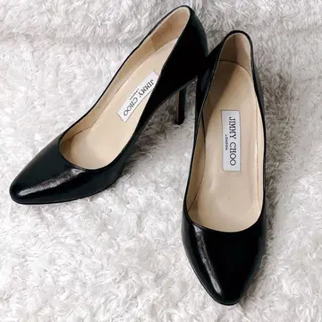 미사용급 JIMMY CHOO 가죽 펌프스 블랙 스틸레토