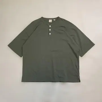 Goodwear 반팔 헨리넥 T셔츠 올리브 XL 두꺼운 코튼