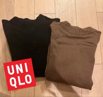 UNIQLO 유니클로 미들 게이지 모크넥 스웨터 세트 블랙 브라운