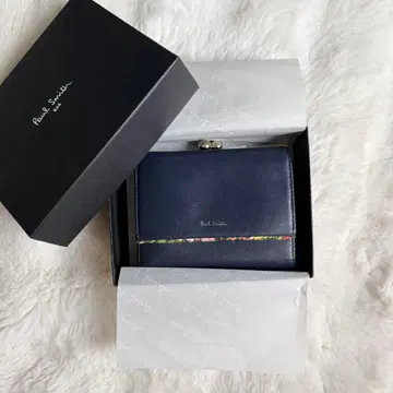 Paul Smith 이단 접이식 지갑 가마구치 작은 꽃 디자인 네이비