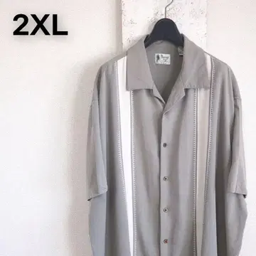 빈티지 실크 반팔 셔츠 2XL 실크 레이온 레트로 구제 의류 빅 사이즈
