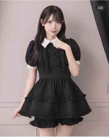 pium 프릴 리본 퍼프 슬리브 셋업 블랙