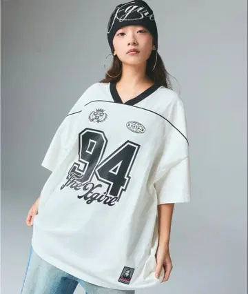 X-girl V넥 넘버링 T셔츠 화이트
