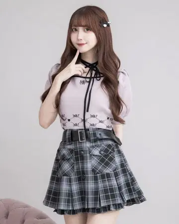pium 모노그램 테이프 반팔 니트 핑크