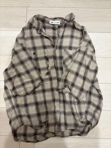 ZARA 체크 셔츠 페인트 가공 빈티지 가공